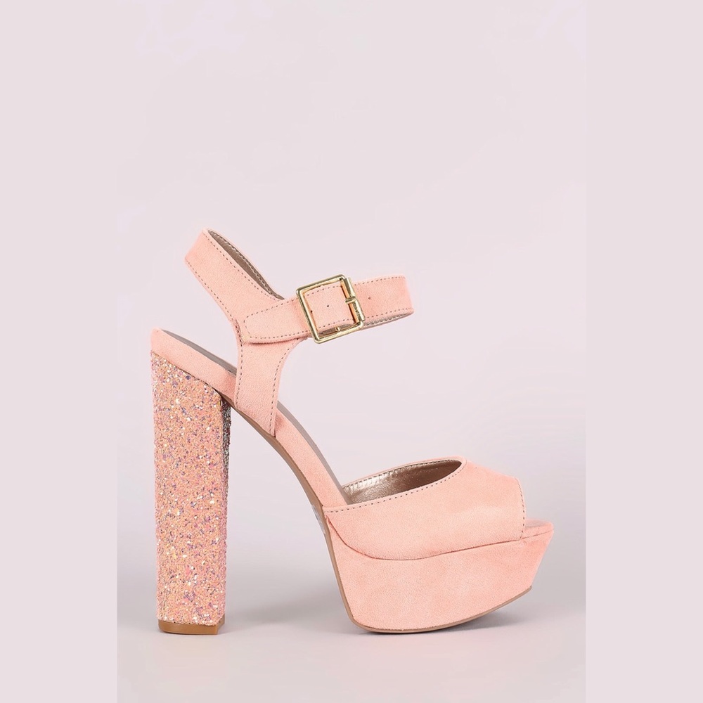 chunky glitter peep toe heel